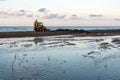 Tractor cleans the sea shore