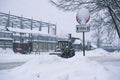 Tractor on road in winter