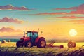 Tractor collecting grass into bales. Generative AI. Royalty Free Stock Photo