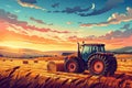 Tractor collecting grass into bales. Generative AI. Royalty Free Stock Photo