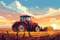 Tractor collecting grass into bales. Generative AI. Royalty Free Stock Photo