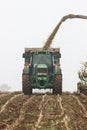 Tractor collecting the maize harvest in a large trailer