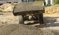 Tractor collects scoop with gravel. excavator extracts sand and gravel for concrete mix