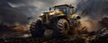 Tractor conquering rugged terrain and muddy paths in offroad adventure. Concept Offroad Adventure, Tractor, Rugged Terrain, Muddy