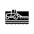 tractor cultivating field glyph icon vector illustration