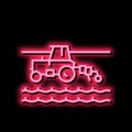 tractor cultivating field neon glow icon illustration