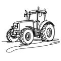A tractor is depicted in black and white on a blank white background. Royalty Free Stock Photo