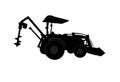 Tractor and drill or auger driller silhouette