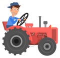 Tractor driver character. Farm work. Countryside transport