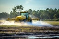 Tractor effectively spraying pesticides on vegetable field for pest control and crop quality