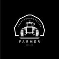 Tractor emblem, farm workhorse sign, agriculture logo, Fieldwork Machinery icon. Vector illustration.