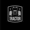 Tractor emblem, farm workhorse sign, agriculture logo, Fieldwork Machinery icon. Vector illustration.