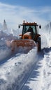 Tractor and excavator work in tandem: clearing roads and cleaning streets of snow.