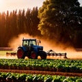 Tractor in farm field, working with crops, agriculture industry machinery Royalty Free Stock Photo