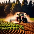 Tractor in farm field, working with crops, agriculture industry machinery Royalty Free Stock Photo