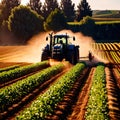 Tractor in farm field, working with crops, agriculture industry machinery Royalty Free Stock Photo