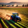 Tractor in farm field, working with crops, agriculture industry machinery Royalty Free Stock Photo