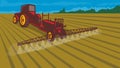 Tractor with Fertilizer Tank Spraying Chemical in Farm WPA Retro