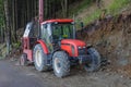 Tractor and forest cableway for timber concentration uphill, downhill on beskid mountains
