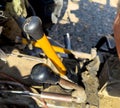 Tractor gear levers closeup at a sunset Royalty Free Stock Photo