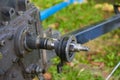 tractor gearbox shaft, repair of the walk-behind tractor and the release bearing on the shaft of a two-wheeled tractor Royalty Free Stock Photo