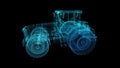 Tractor. Glow lines formation polygonal of 3d Model agrimotor. Rotating Loop seamless