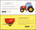 Tractor and Grain Trailer Set Vector Illustration