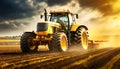 Tractor with Harrow is Plowing a Field for Sowing - Generative Ai