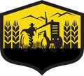 Tractor Harvesting Wheat Farm Crest Retro