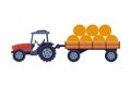 Tractor with Hay Bales in Cart Agricultural Machinery Cartoon Vector Illustration on White Background Royalty Free Stock Photo