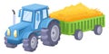 Tractor with hay cargo. Farm transport cartoon icon