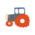 Tractor, Heavy Agricultural Industrial Machinery, Side View, Cartoon Vector Illustration