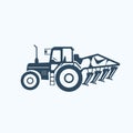 Tractor icon with tiller to plo till land.