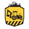 Tractor icon or sign on yellow