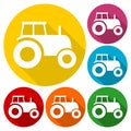 Tractor icons set with long shadow Royalty Free Stock Photo