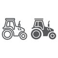 Tractor line and glyph icon, farming