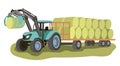 Tractor with loader and bales of hay on the cart