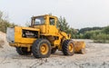 Tractor loader. Wheel loader excavator after work. Bulldozer side view