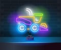 Tractor neon icon. Construction Bulldozer Neon Sign. Elements of Transport set. Simple icon for websites, web design, mobile app,