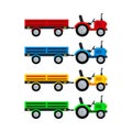Tractor with open trailer farm vector set isolated on white background Royalty Free Stock Photo