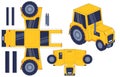 Tractor paper cut toy. Farm agricultural machine. Paper, glue kids activity game worksheet. Tractor 3d printable model