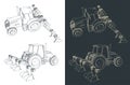 Tractor with plowing equipment drawings Royalty Free Stock Photo