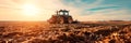 tractor plowing through fields, preparing the soil for spring planting, showcasing the mechanized side of modern