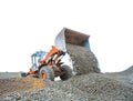 Tractor poring gravel isolated white