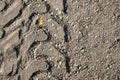 Agressive tyre tread footprint on gravel background