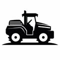 Tractor Silhouette On White Background: Rectangular Fields, Tondo, Portraiture Iconography Royalty Free Stock Photo