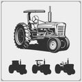 Tractor silhouettes set. Vector illustration. Royalty Free Stock Photo