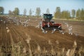 Tractor sowing field Royalty Free Stock Photo
