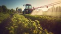 Tractor spraying corn field Royalty Free Stock Photo