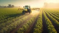 Tractor spraying corn field Royalty Free Stock Photo